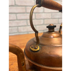 Antique Victorian Copper Tea Kettle Gooseneck Spout Brass Wood Handle c1900