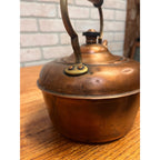 Antique Victorian Copper Tea Kettle Gooseneck Spout Brass Wood Handle c1900