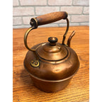 Antique Victorian Copper Tea Kettle Gooseneck Spout Brass Wood Handle c1900