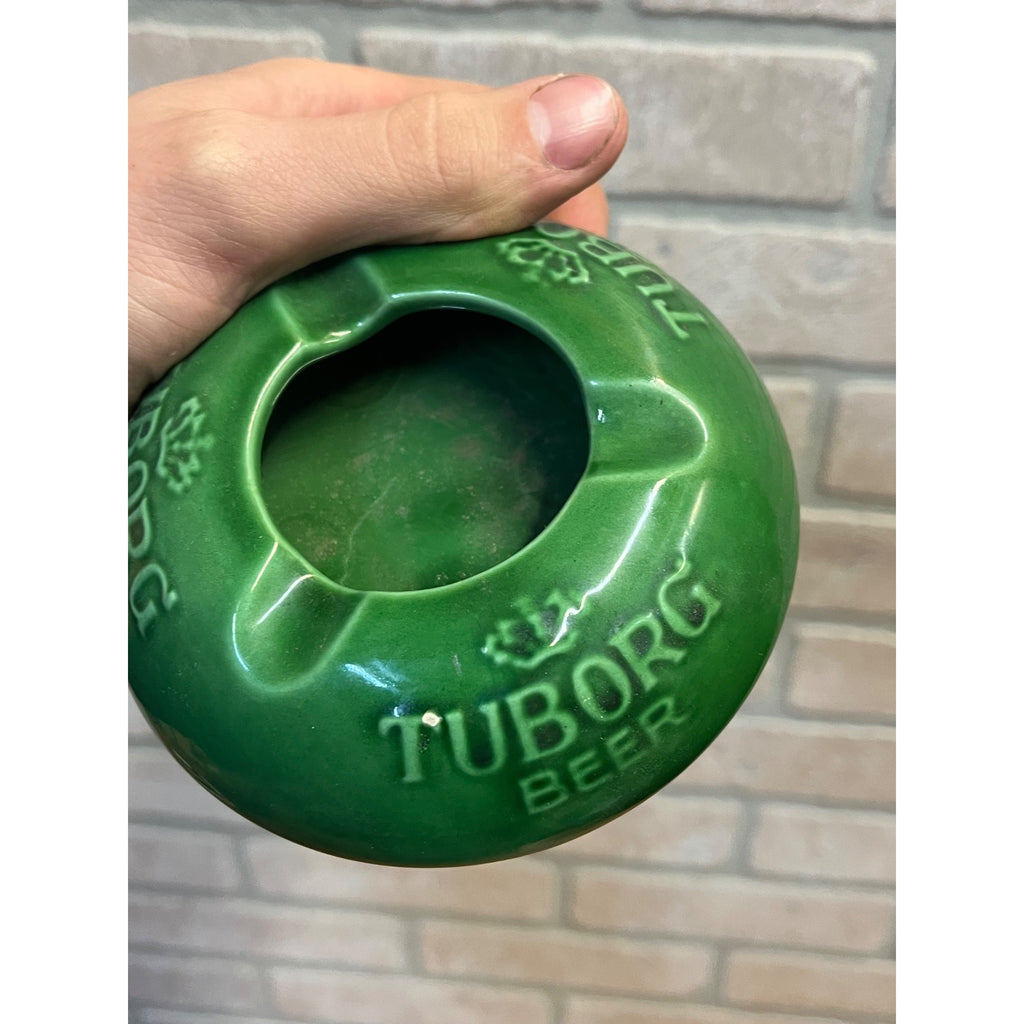 Vintage Tuborg Beer Ceramic Advertising Ashtray Denmark Green Art Pottery 4.5"