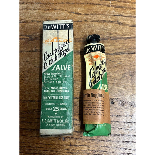 Vintage Dewitt Witch Hazel Salve Tube Pharmacy Apothecary Decor Quack