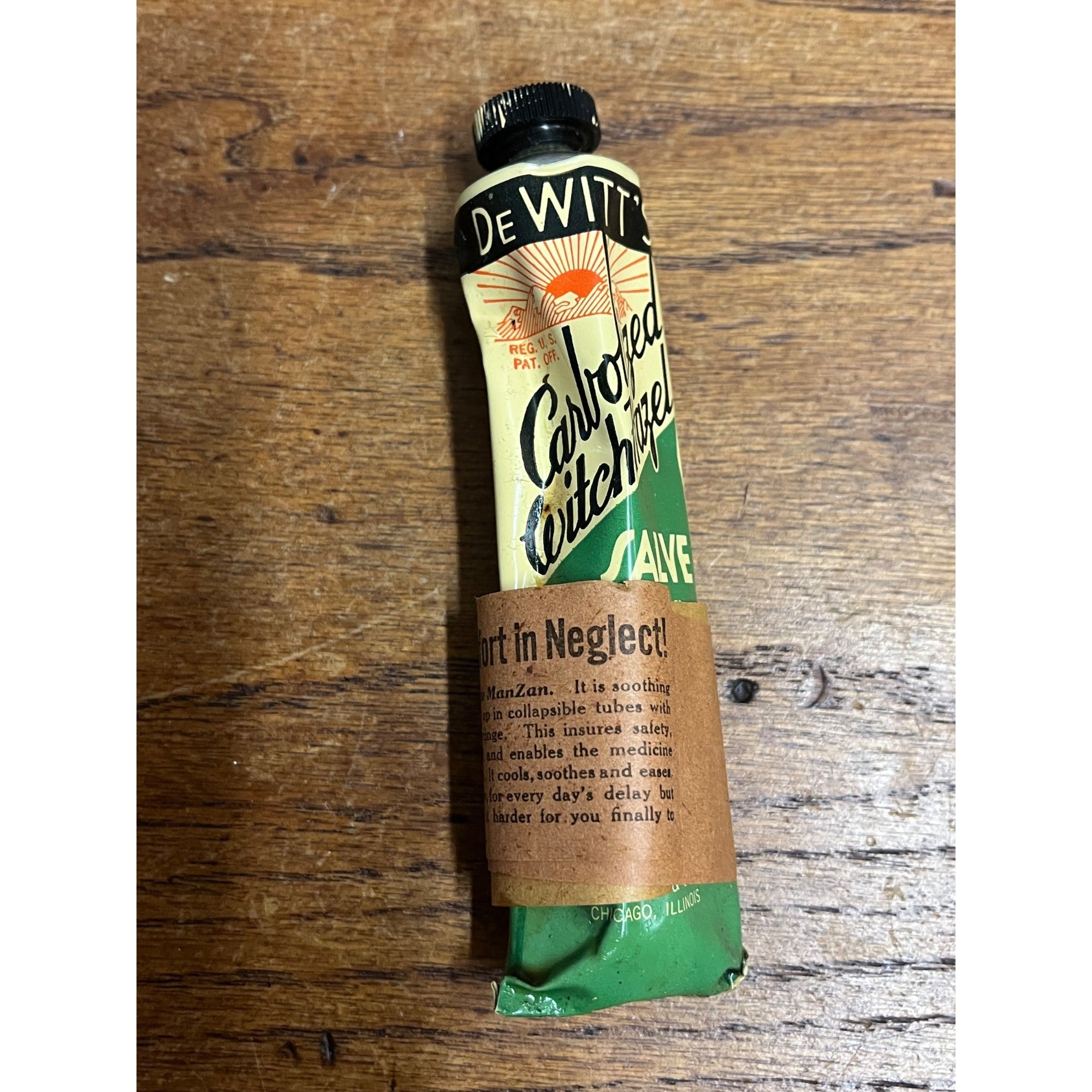 Vintage Dewitt Witch Hazel Salve Tube Pharmacy Apothecary Decor Quack