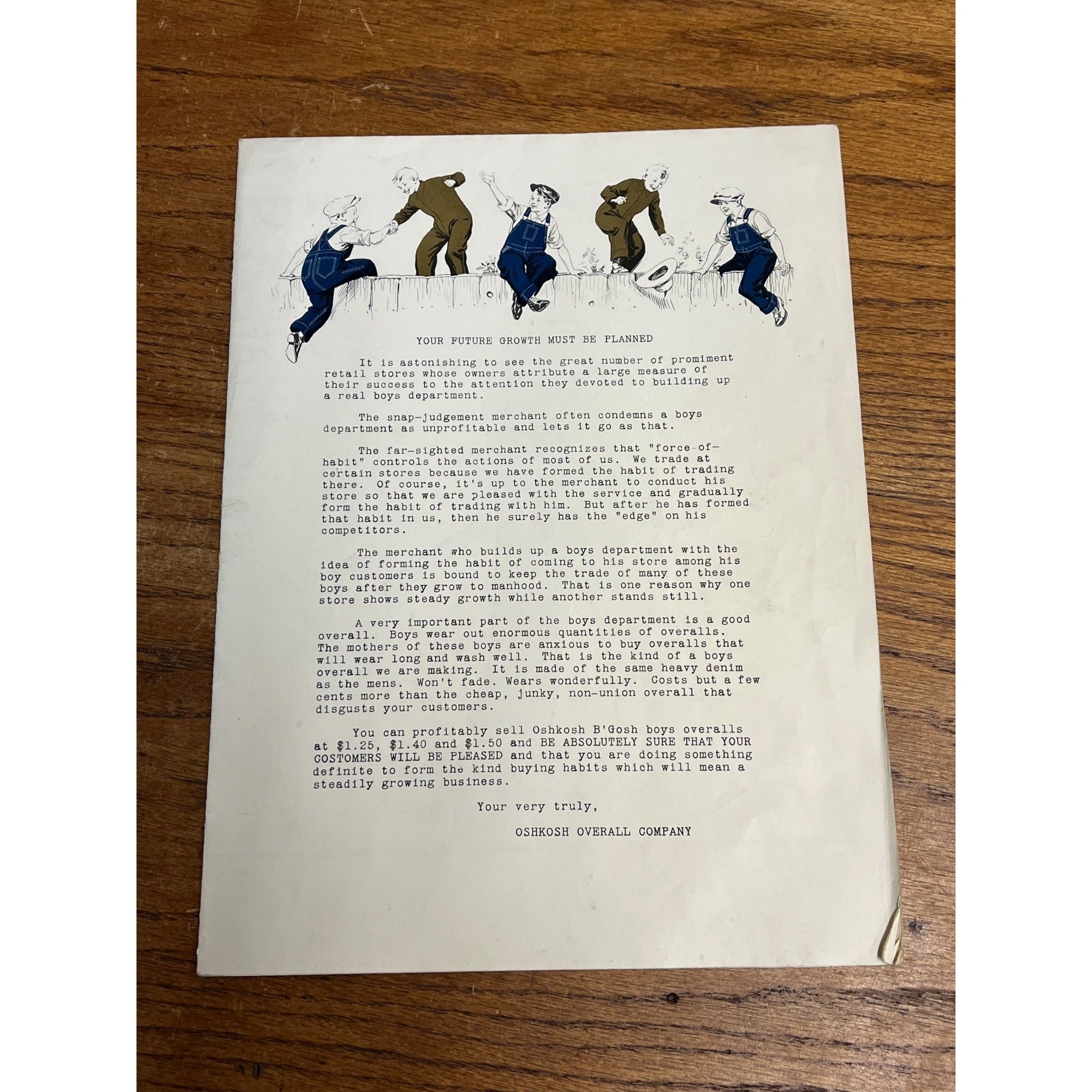 Vintage 1924 Oshkosh B'Gosh Advertising Store Brochure & Price List Dealer