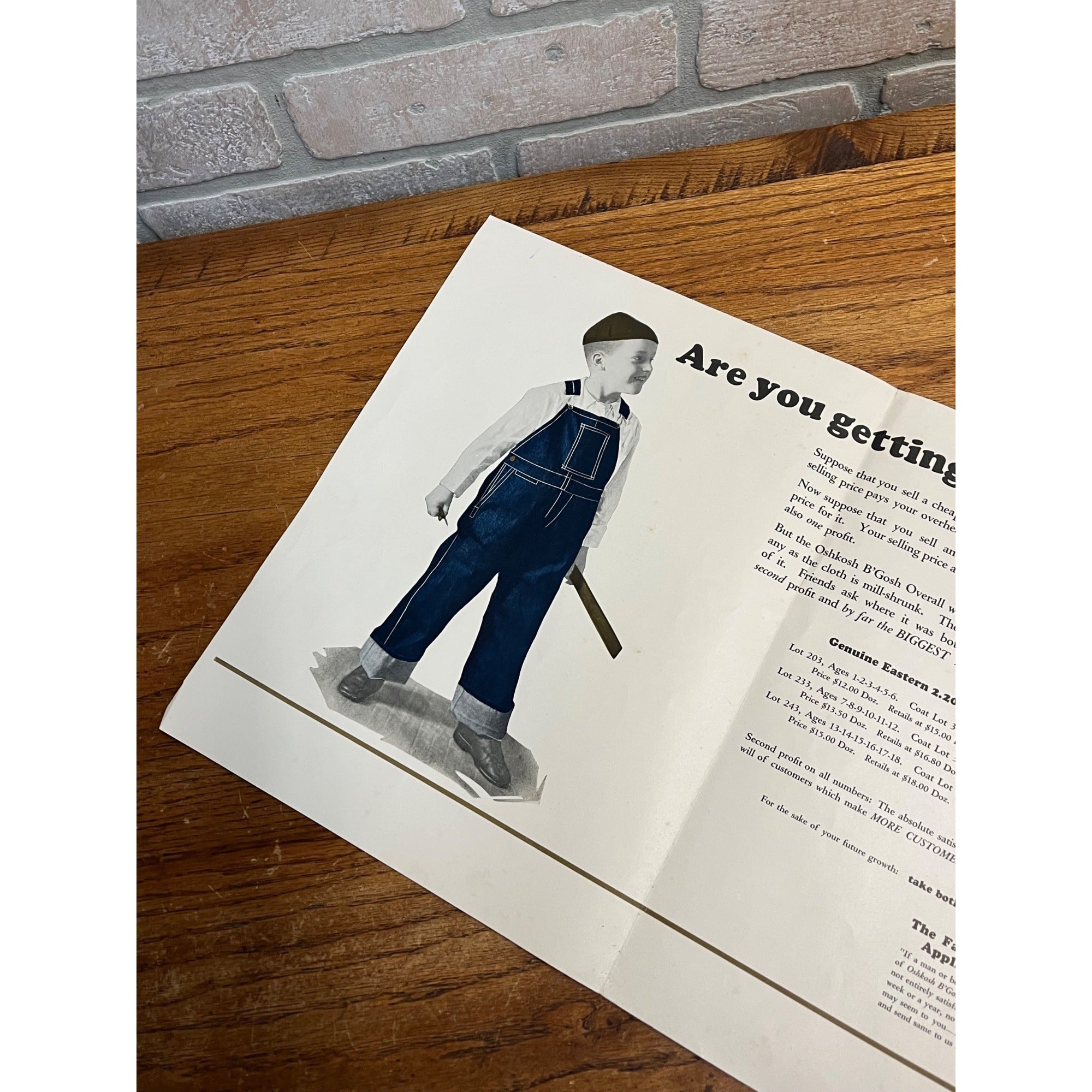 Vintage 1924 Oshkosh B'Gosh Advertising Store Brochure & Price List Dealer