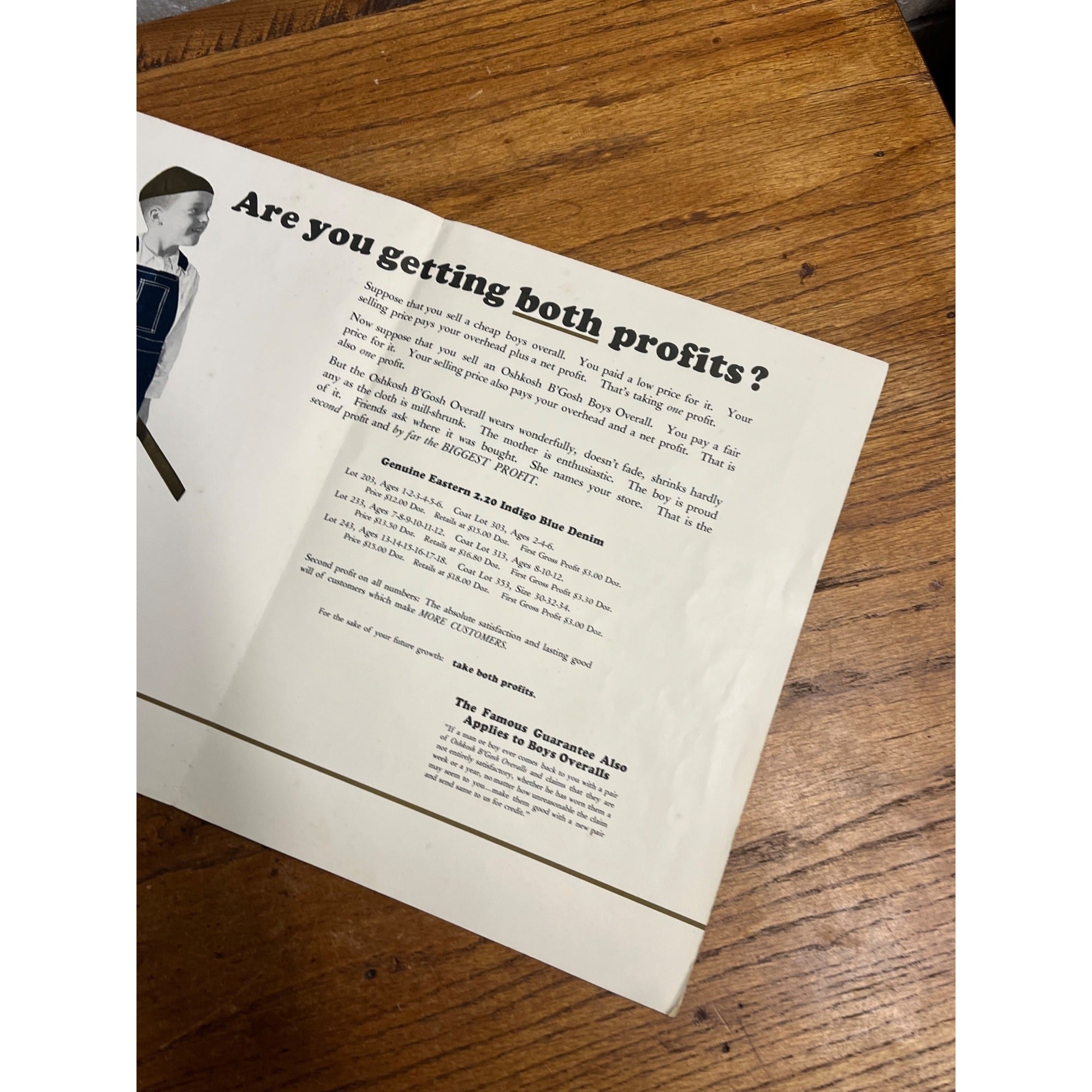 Vintage 1924 Oshkosh B'Gosh Advertising Store Brochure & Price List Dealer