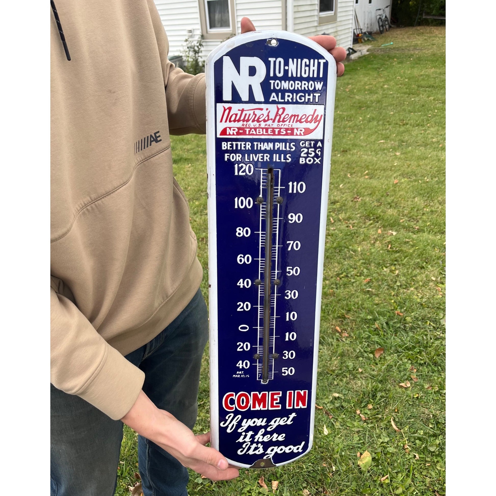 RARE Antique Nature's Remedy Liver Medicine Porcelain Thermometer Advertising