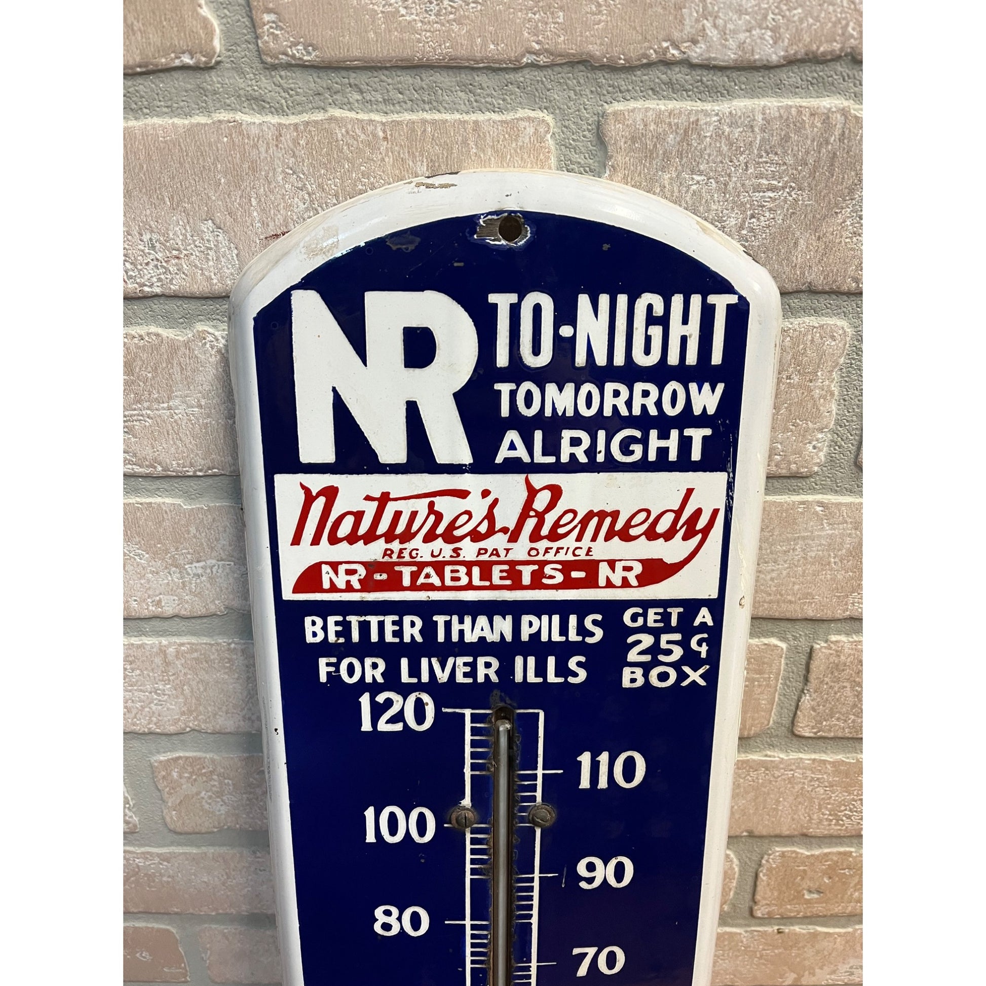 RARE Antique Nature's Remedy Liver Medicine Porcelain Thermometer Advertising