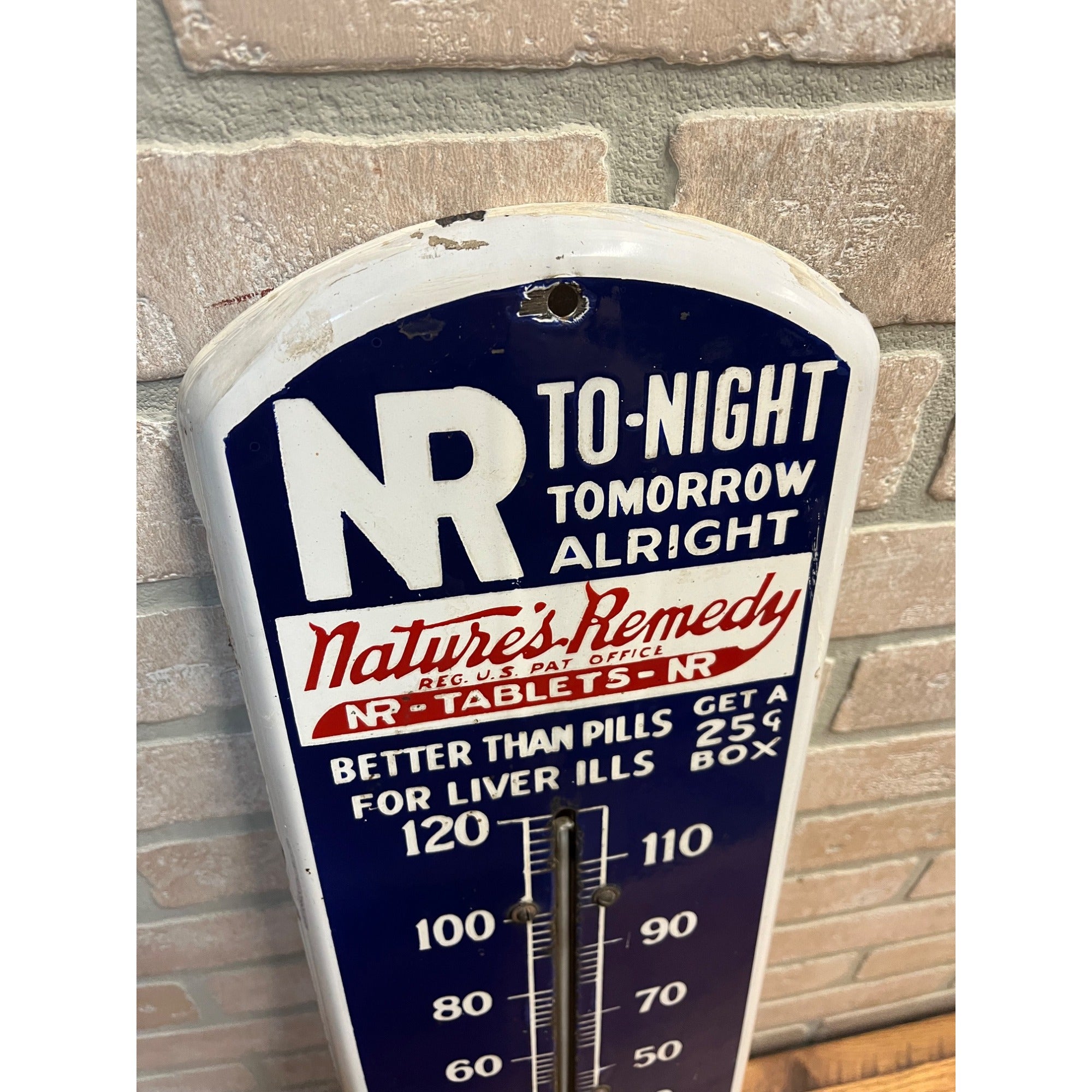 RARE Antique Nature's Remedy Liver Medicine Porcelain Thermometer Advertising