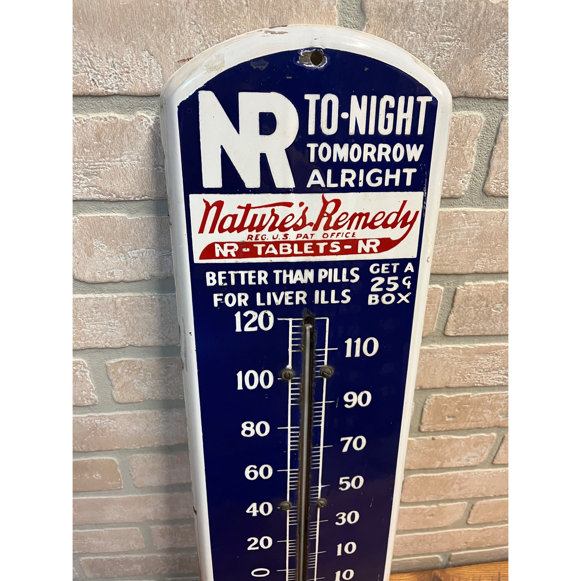 RARE Antique Nature's Remedy Liver Medicine Porcelain Thermometer Advertising