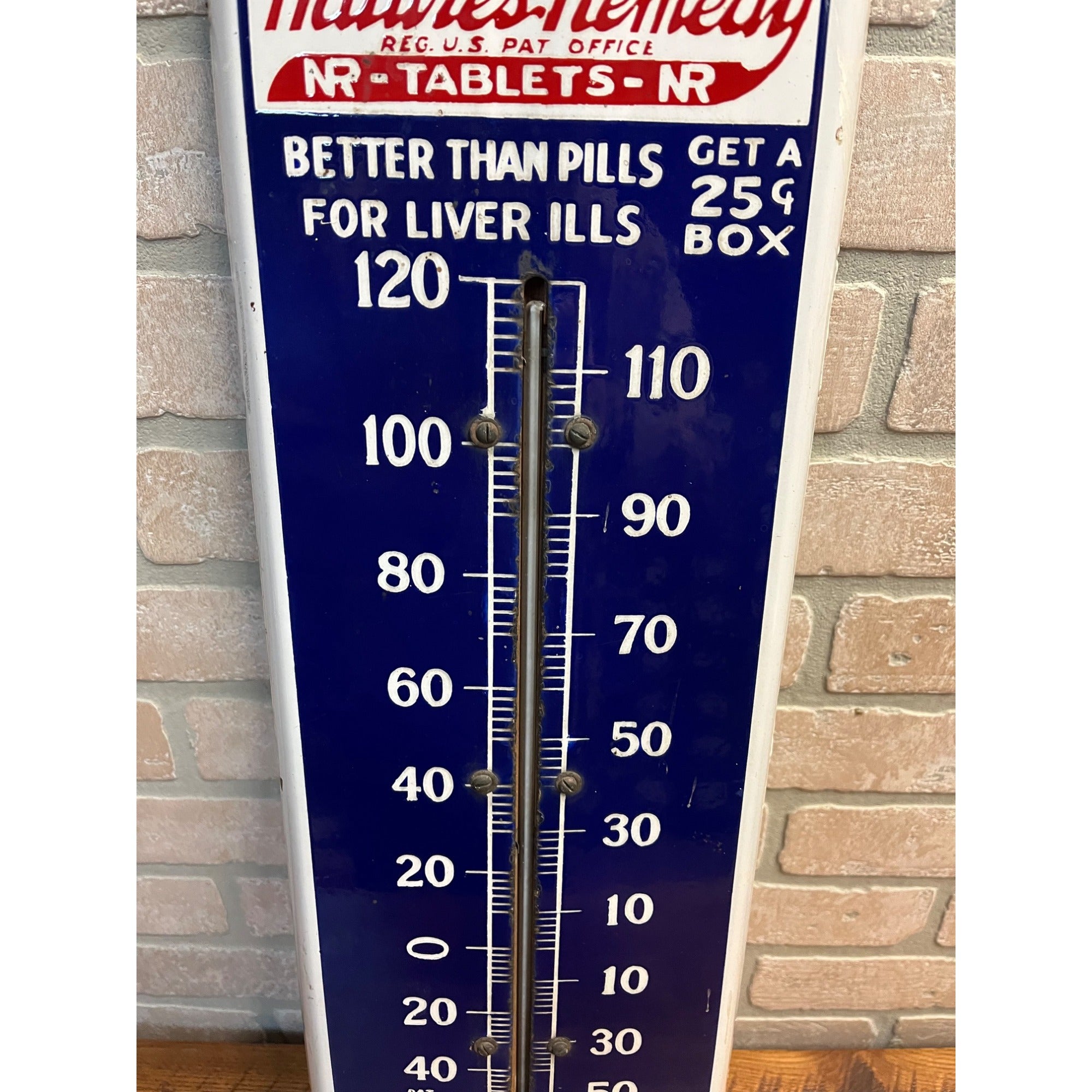 RARE Antique Nature's Remedy Liver Medicine Porcelain Thermometer Advertising