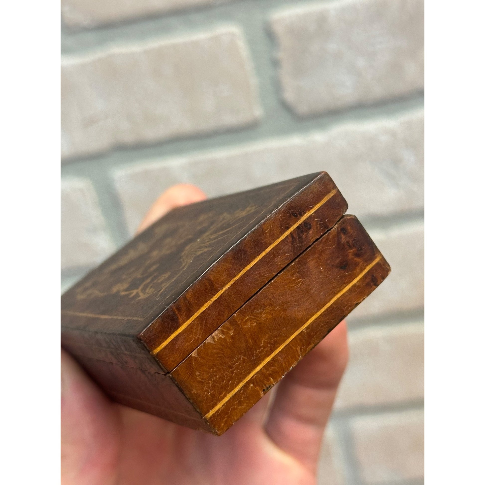 Vintage Italian Wooden Carved Ornate Desk Stamp Holder Box Italy 3.5"
