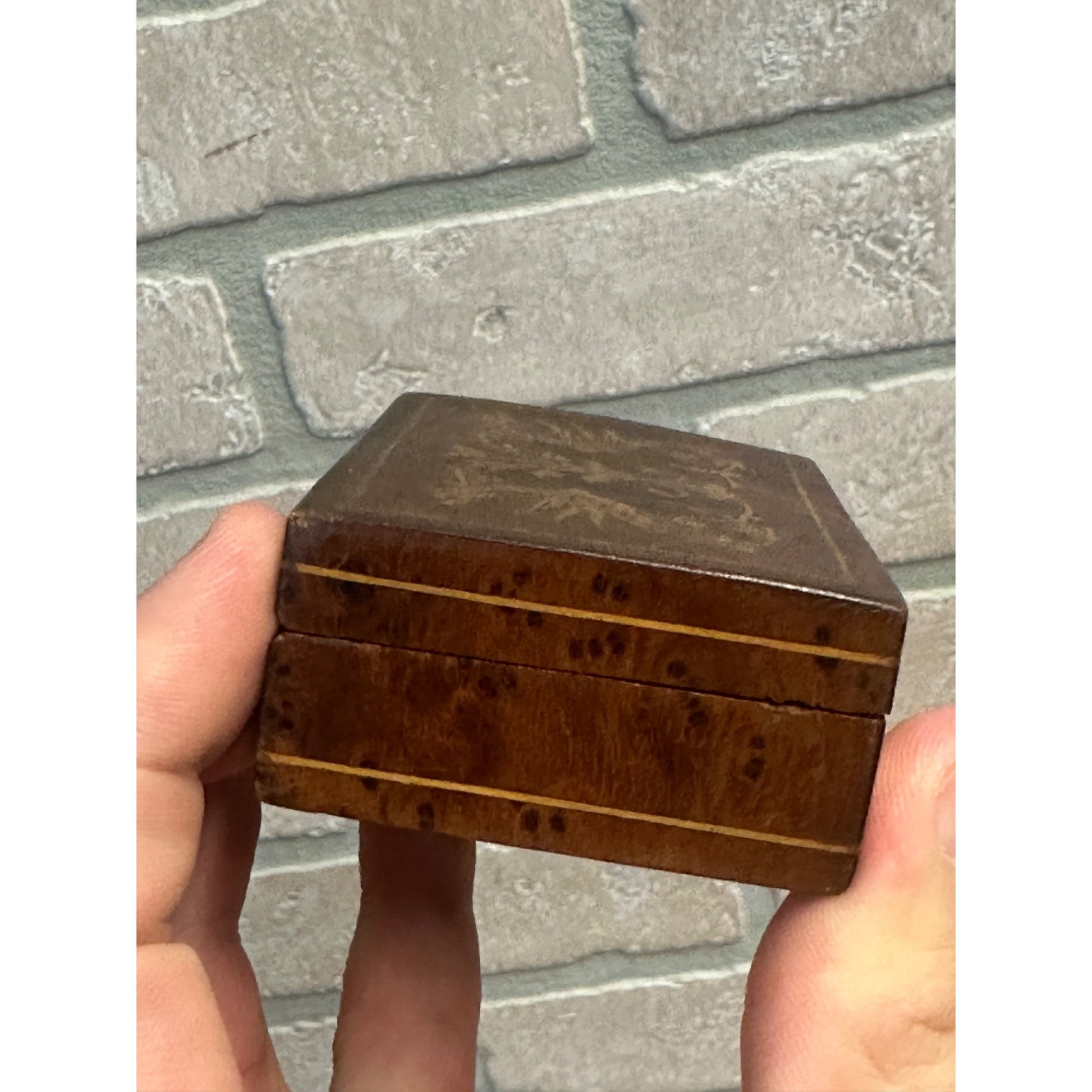 Vintage Italian Wooden Carved Ornate Desk Stamp Holder Box Italy 3.5"