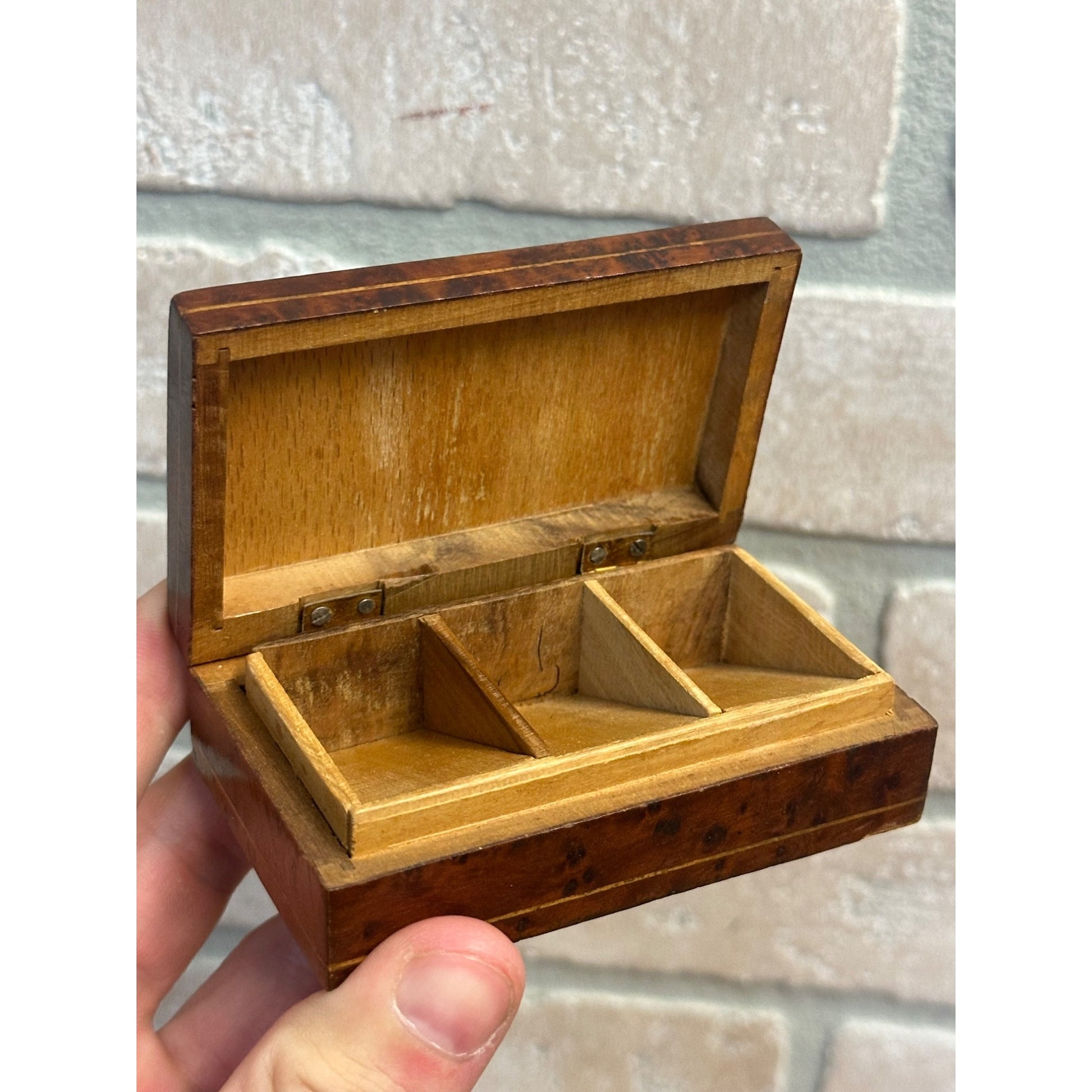 Vintage Italian Wooden Carved Ornate Desk Stamp Holder Box Italy 3.5"