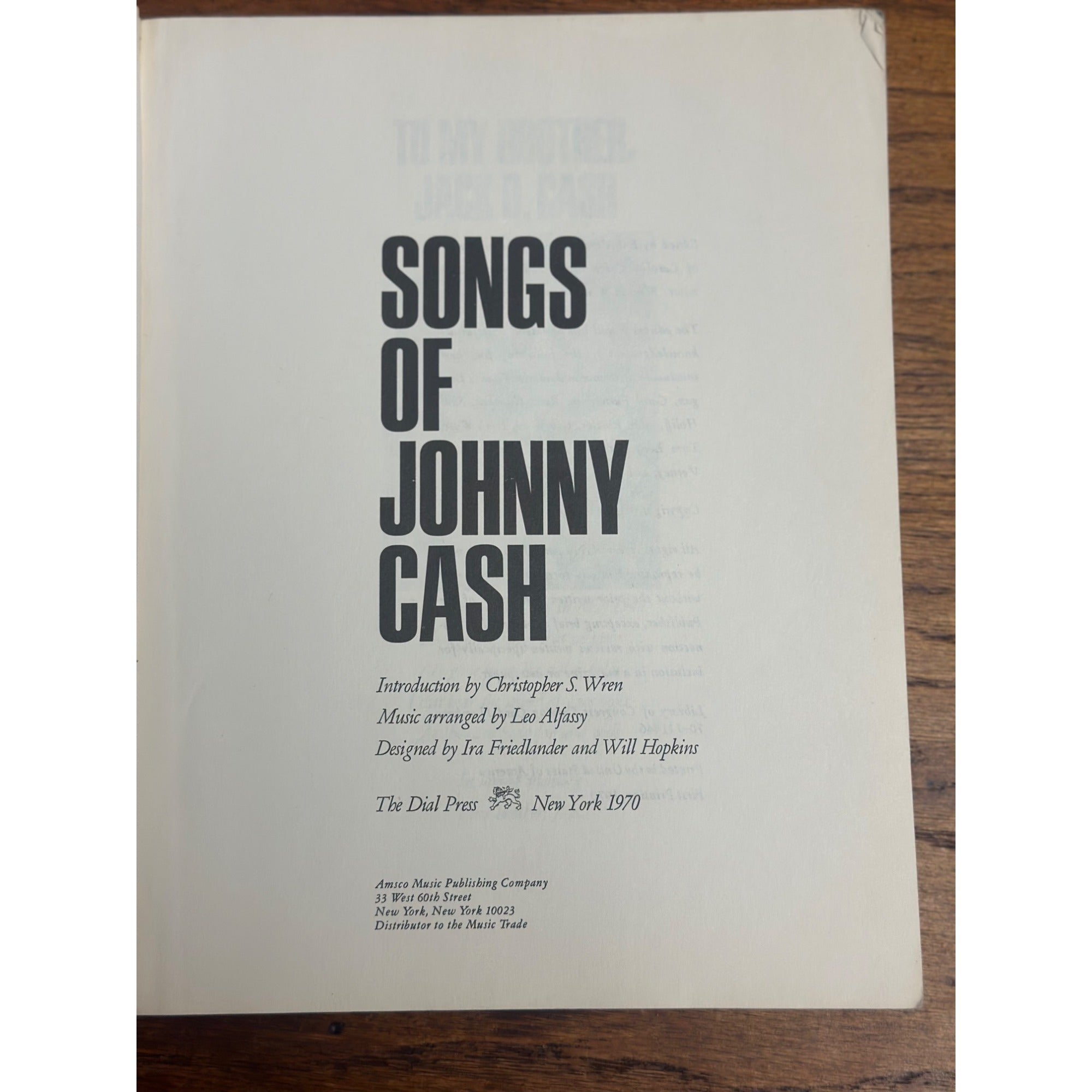 SONGS OF JOHNNY CASH 1970 First Edition Sheet Music Song Book w/History Photos