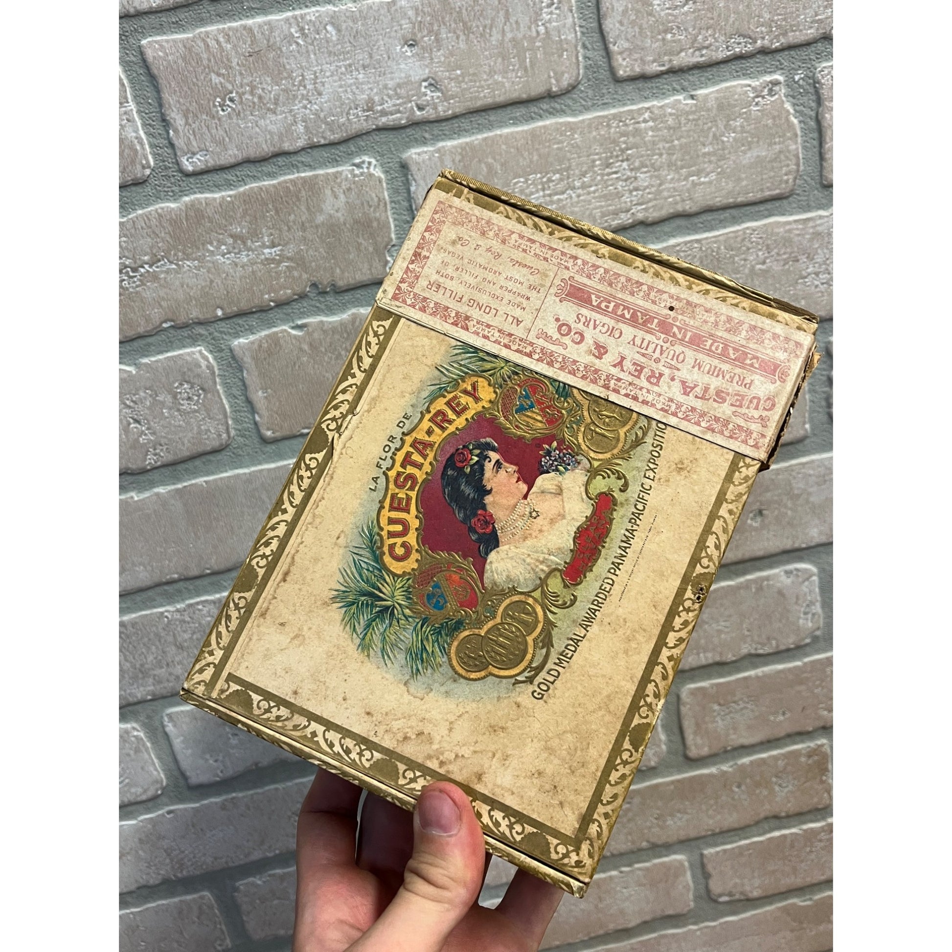 Vintage Guesta Rey Cigar Box Pressed Cardboard Advertising Panama Pacific Expo