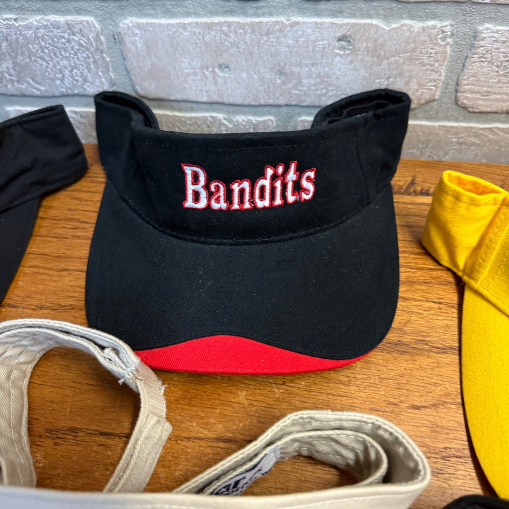 Lot Of 7 Vintage Logo Visors Featuring Bacardi Miller Genuine Draft NASCAR Adidas Bandits