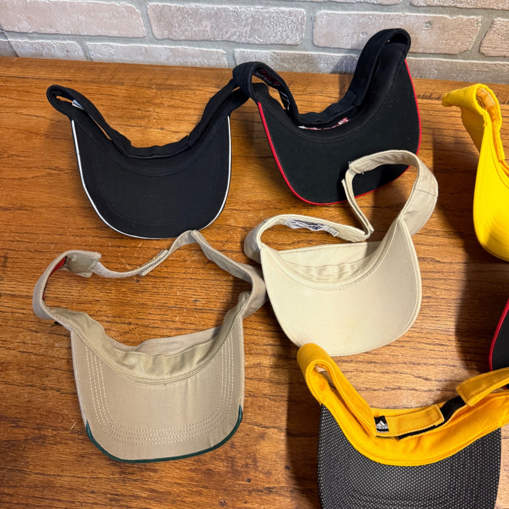 Lot Of 7 Vintage Logo Visors Featuring Bacardi Miller Genuine Draft NASCAR Adidas Bandits