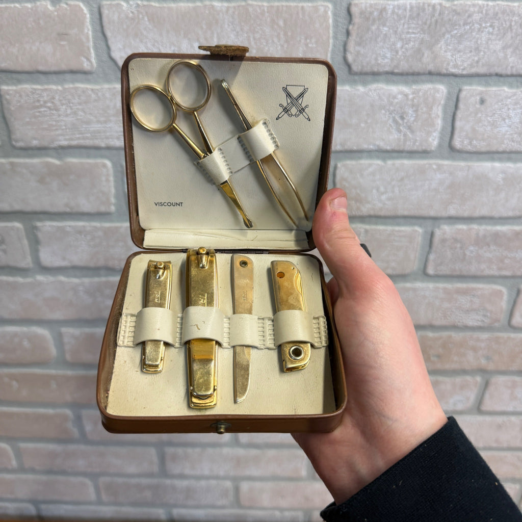 Vintage 1950s Men's Travel Grooming Set Viscount Trim Nail Clippers, Tweezers ++