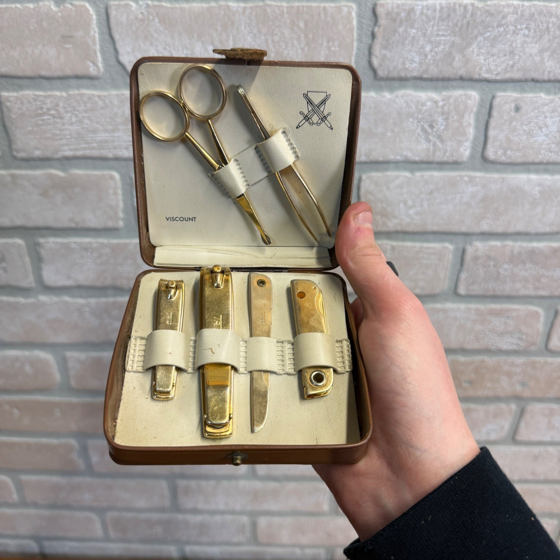 Vintage 1950s Men's Travel Grooming Set Viscount Trim Nail Clippers, Tweezers ++