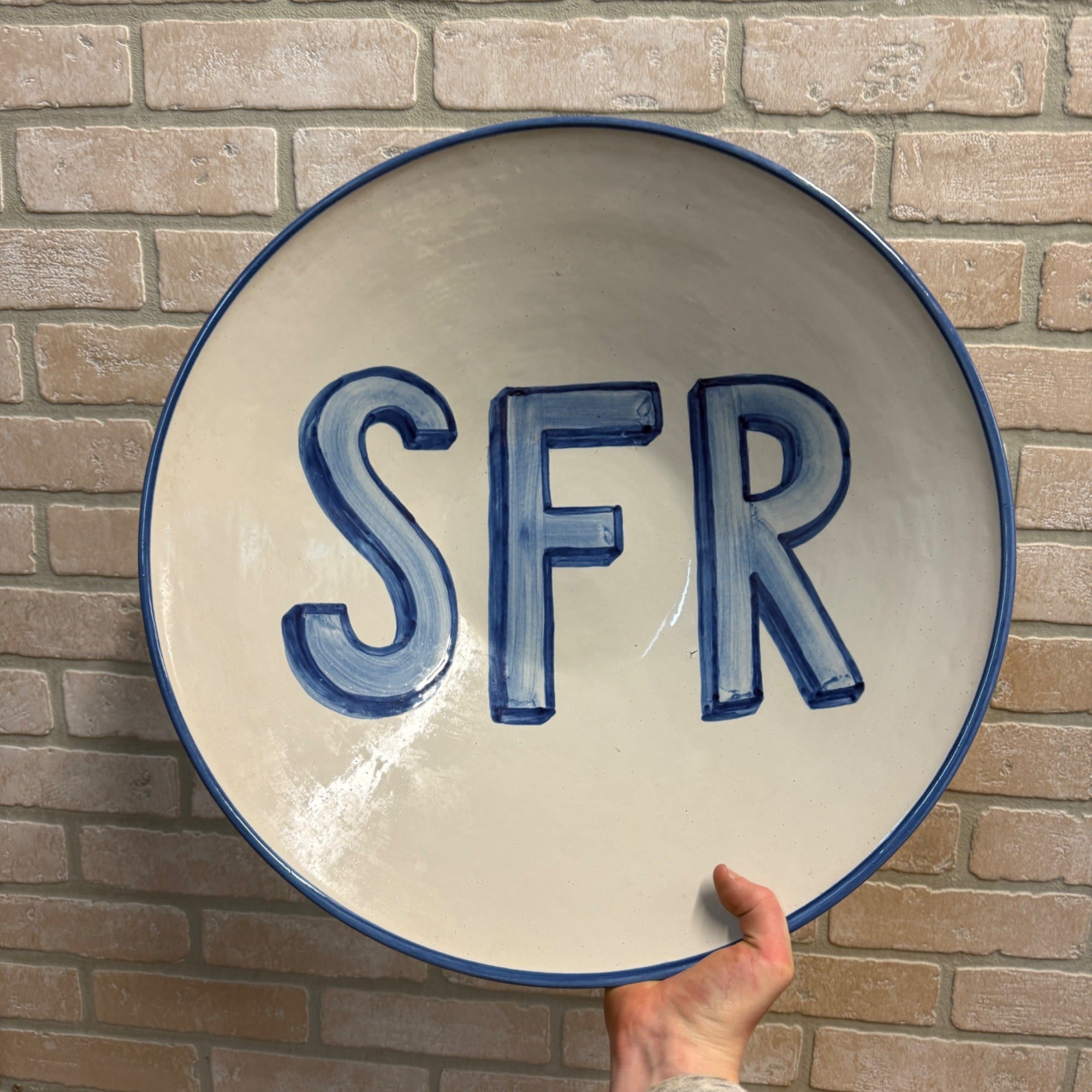 RARE Vintage Large MA Hadley Wash Fruit Bowl + Stand Centerpiece "SFR" Pottery