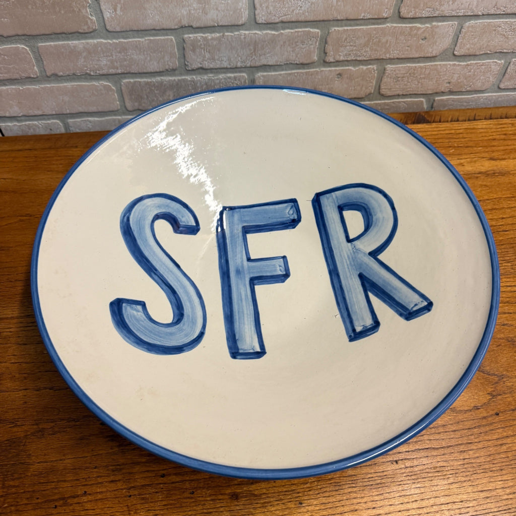 RARE Vintage Large MA Hadley Wash Fruit Bowl + Stand Centerpiece "SFR" Pottery