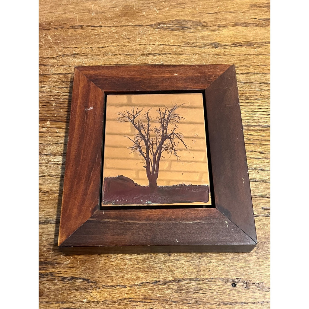 Vintage Etching in Copper Framed Art by Wynn Hopkins Tree Park Forest Illinois