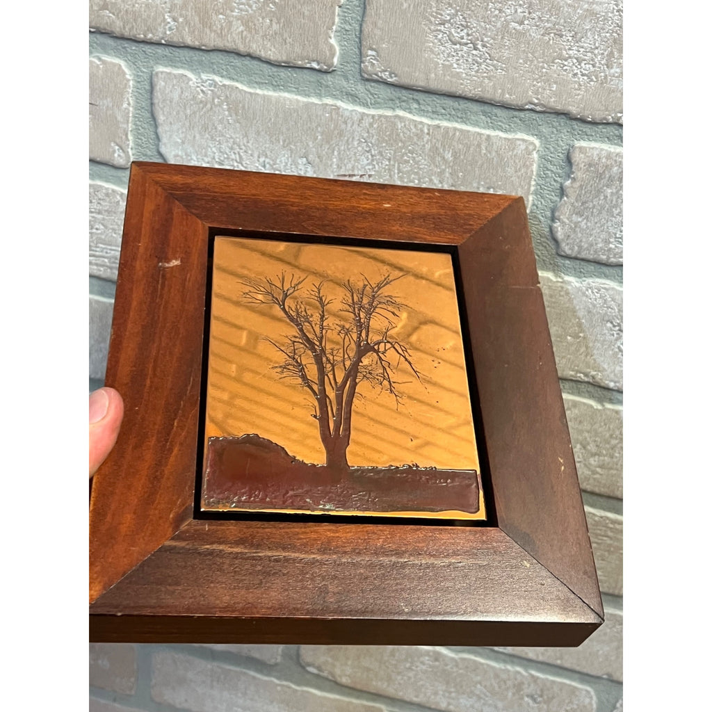 Vintage Etching in Copper Framed Art by Wynn Hopkins Tree Park Forest Illinois