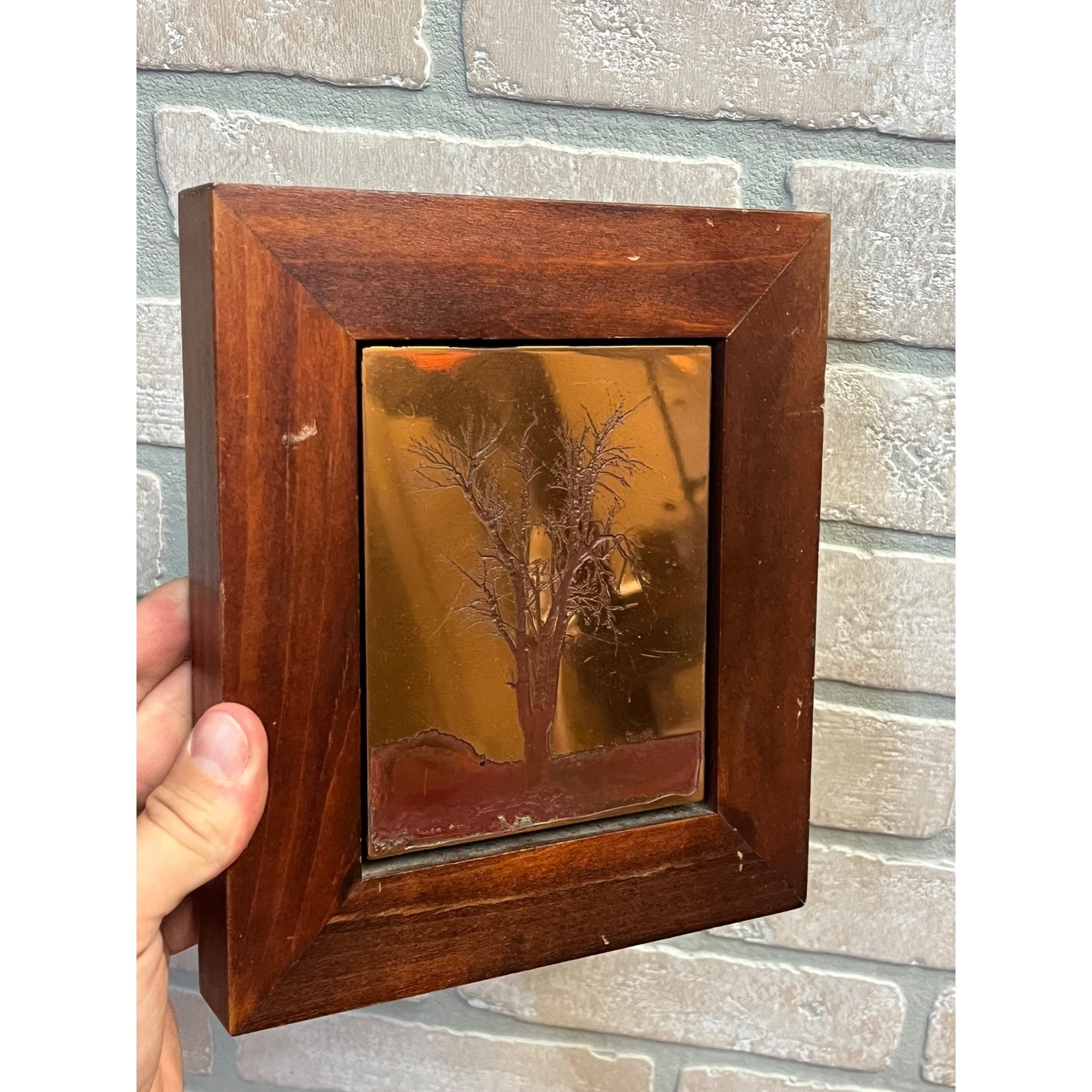 Vintage Etching in Copper Framed Art by Wynn Hopkins Tree Park Forest Illinois