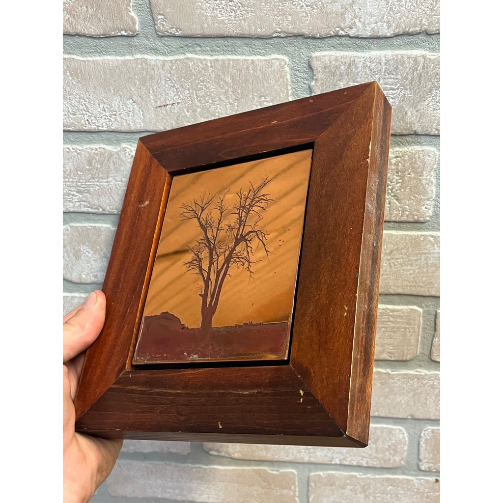 Vintage Etching in Copper Framed Art by Wynn Hopkins Tree Park Forest Illinois