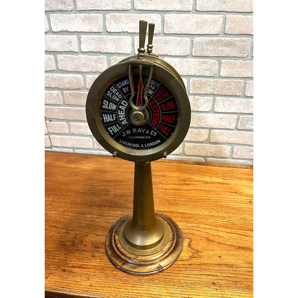 Vintage J.W. Ray Nautical Ship Engine Room Telegraph 18.5" Replica Model Wood Base