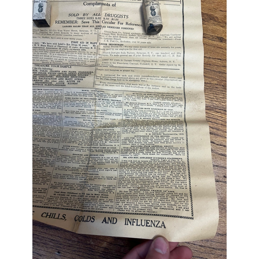 Antique 1900s Isdell Remedy Sample Medicine Bottles & Sales Sheet Syracuse NY