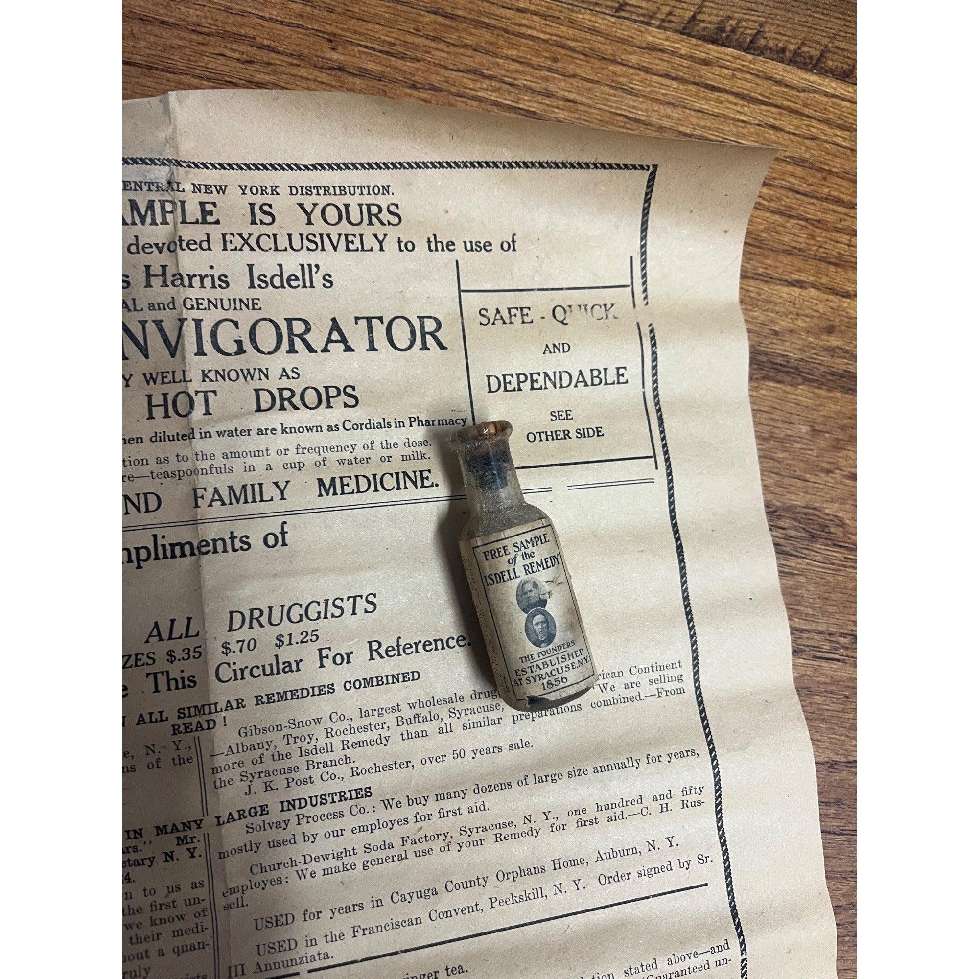 Antique 1900s Isdell Remedy Sample Medicine Bottles & Sales Sheet Syracuse NY