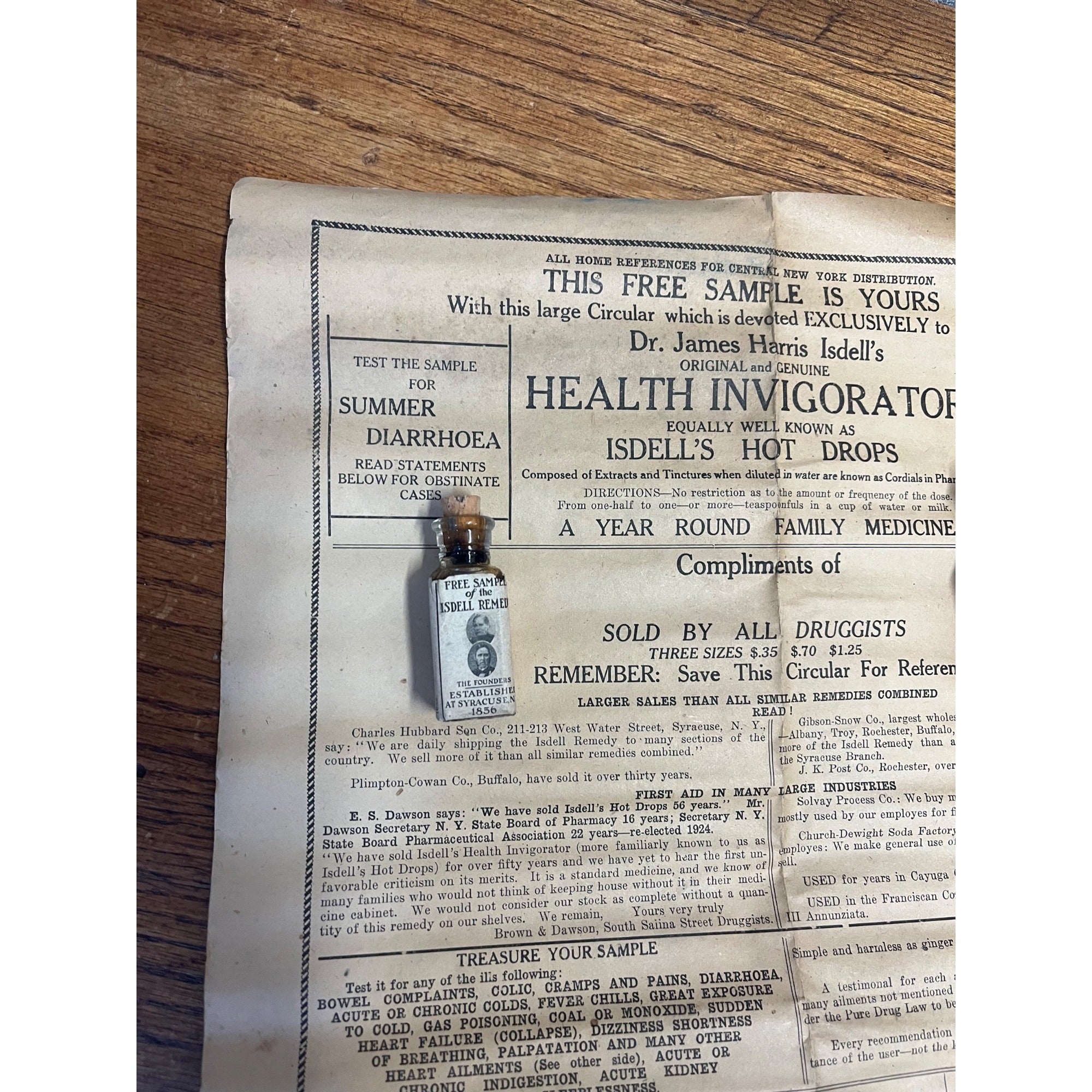 Antique 1900s Isdell Remedy Sample Medicine Bottles & Sales Sheet Syracuse NY
