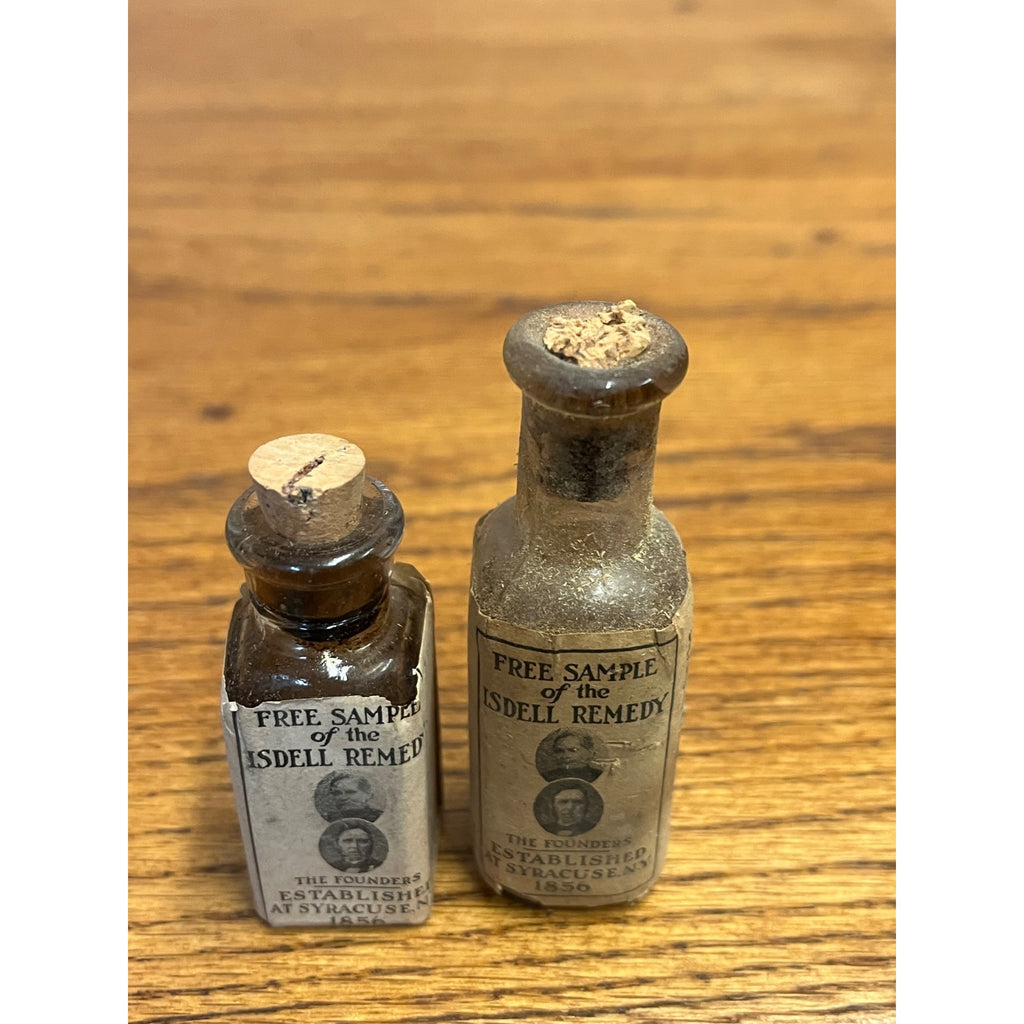 Antique 1900s Isdell Remedy Sample Medicine Bottles & Sales Sheet Syracuse NY