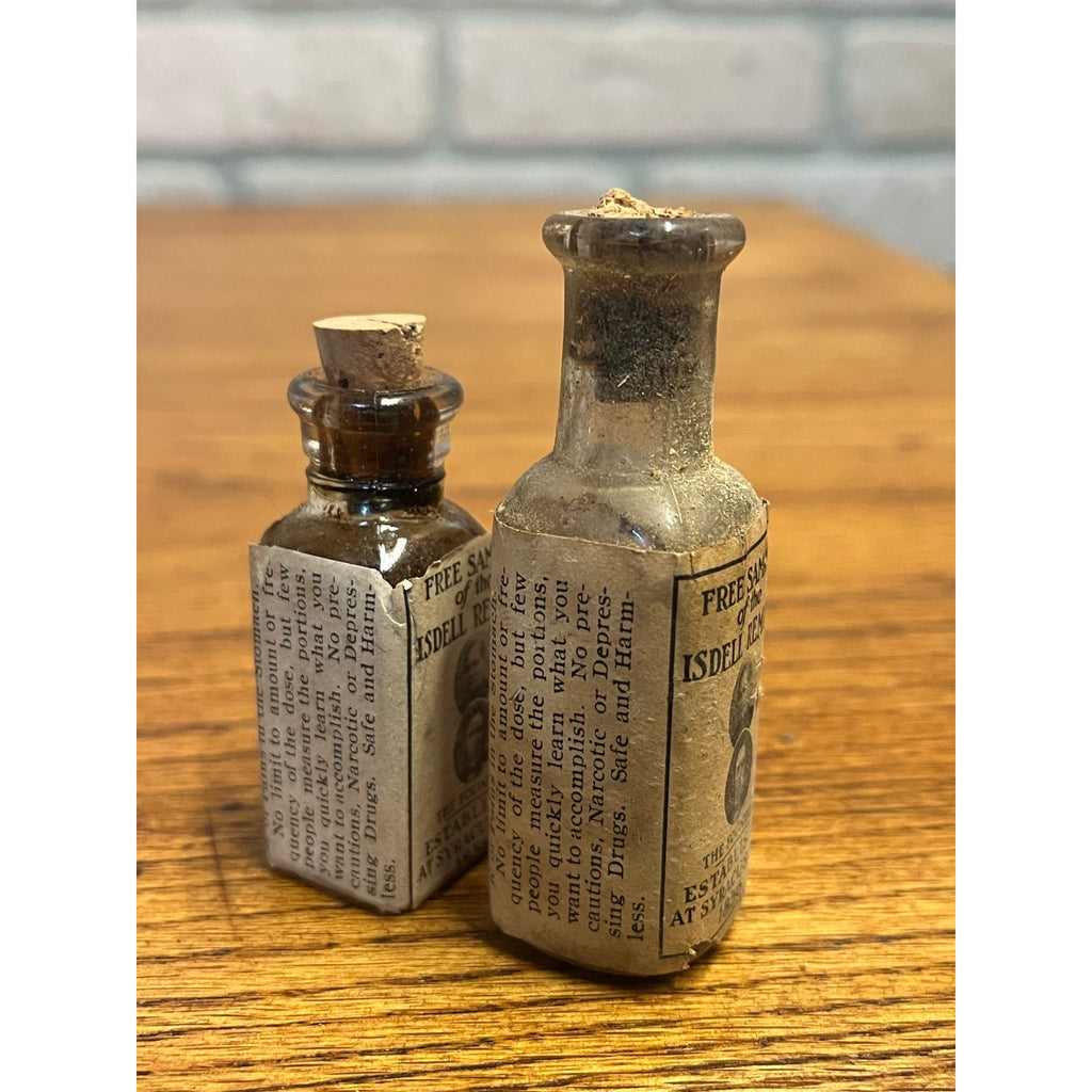 Antique 1900s Isdell Remedy Sample Medicine Bottles & Sales Sheet Syracuse NY