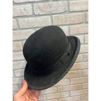Vintage Black Derby Bowler Hat Felt Men's Victorian Sz 7 Chas Imig Sheboygan WI
