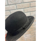 Vintage Black Derby Bowler Hat Felt Men's Victorian Sz 7 Chas Imig Sheboygan WI