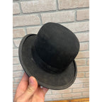 Vintage Black Derby Bowler Hat Felt Men's Victorian Sz 7 Chas Imig Sheboygan WI