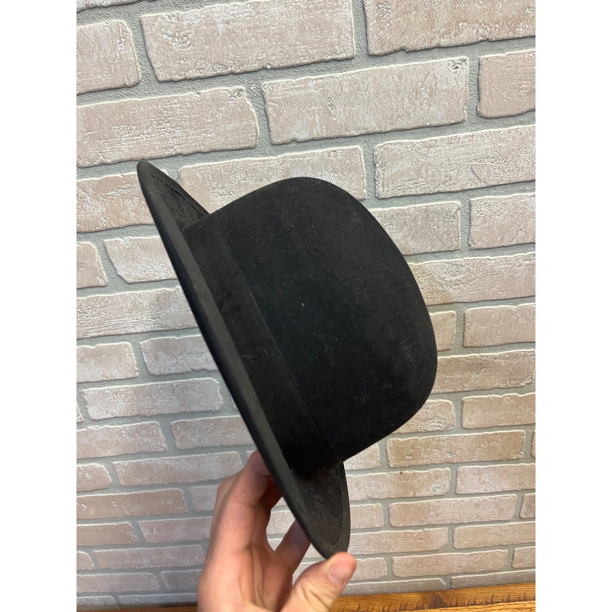 Vintage Black Derby Bowler Hat Felt Men's Victorian Sz 7 Chas Imig Sheboygan WI