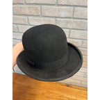 Vintage Black Derby Bowler Hat Felt Men's Victorian Sz 7 Chas Imig Sheboygan WI