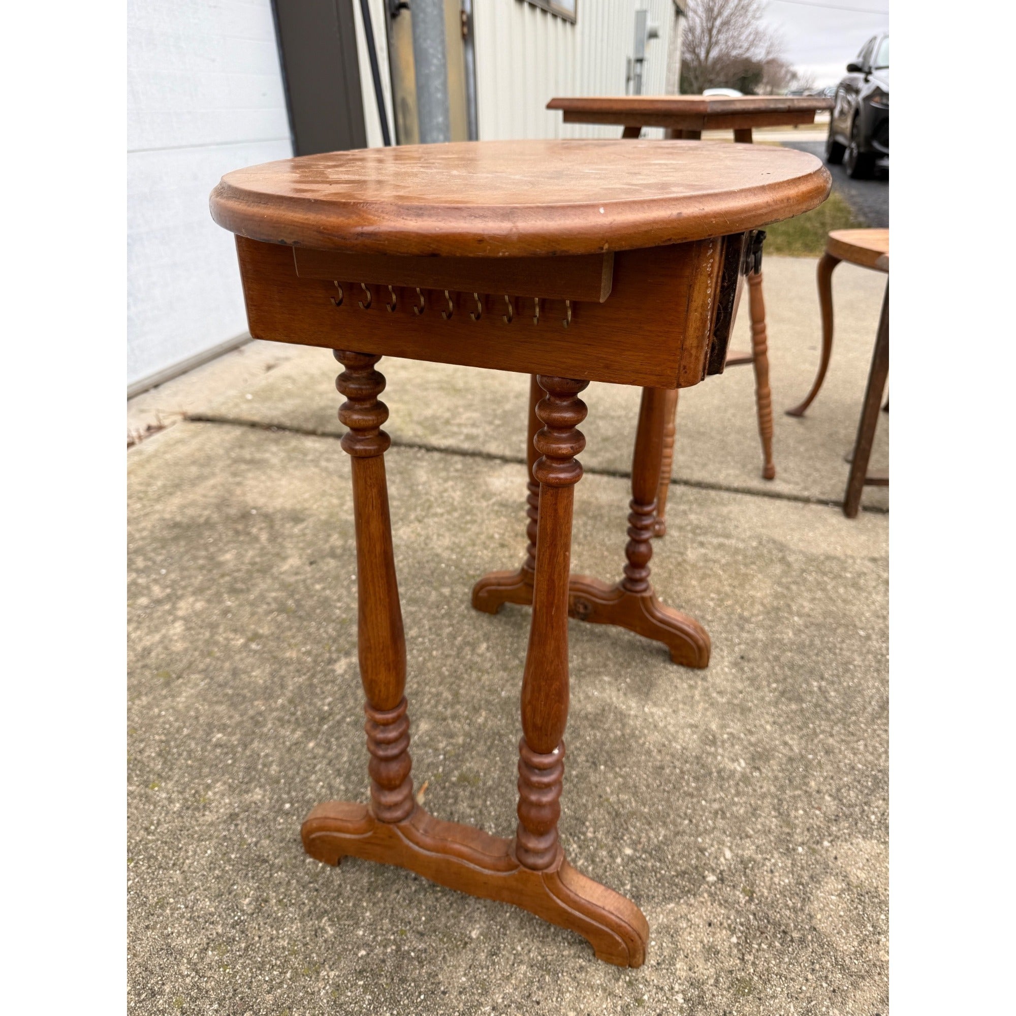 Vintage Small Round Sewing Table End Side Decorative Wooden Table