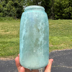 Antique Mason Quart Aqua Blue Opaque Patent 1958 CFJ Co Fruit Canning D308