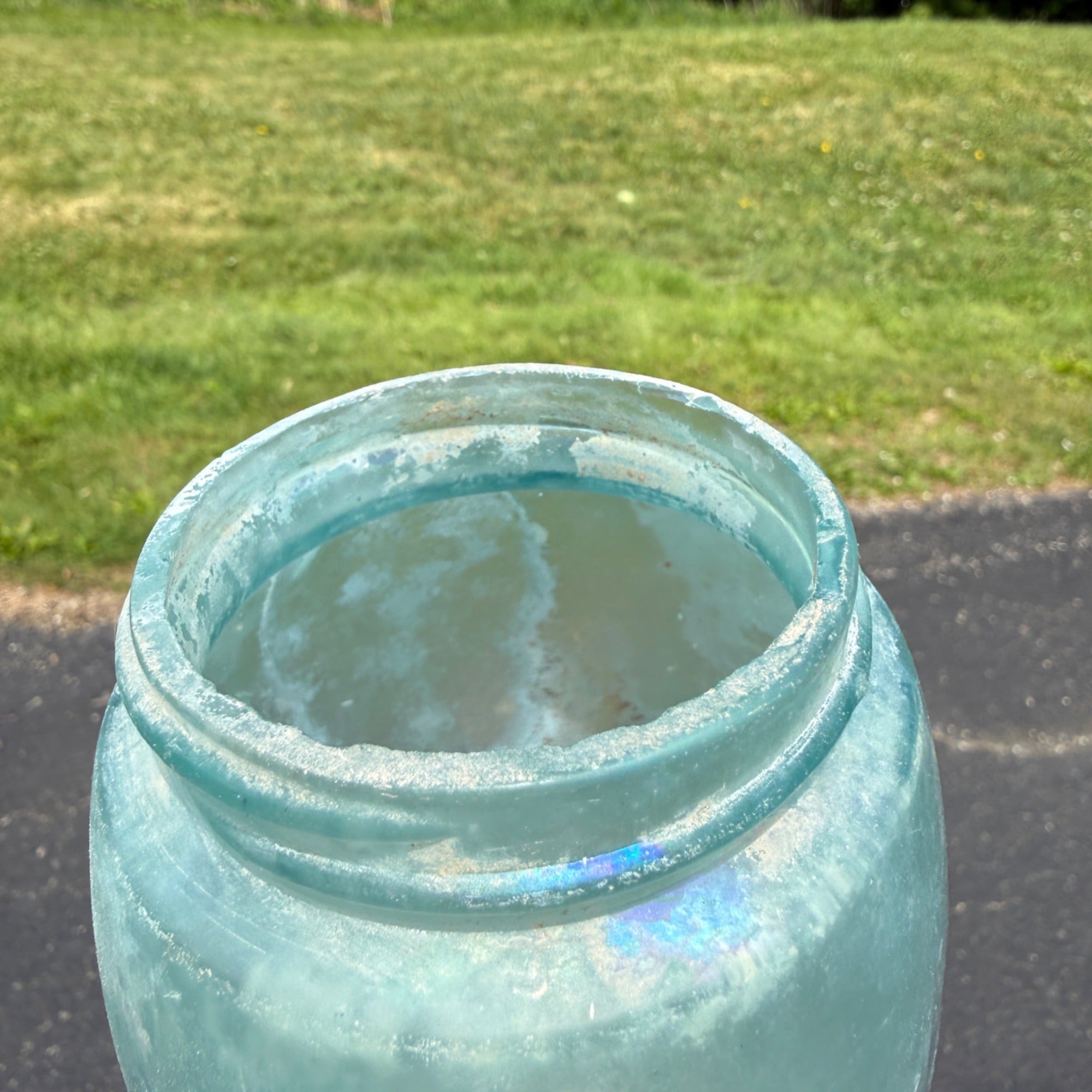 Antique Mason Quart Aqua Blue Opaque Patent 1958 CFJ Co Fruit Canning D308