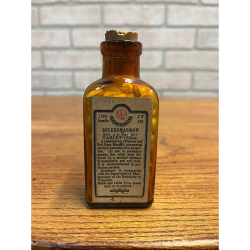 Vintage 1930s Spleenmarrow Apothecary Medicine Amber Bottle Wilson Laboratories