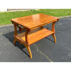 Vintage Oak Wood Library Table Desk w/ Double Drawers
