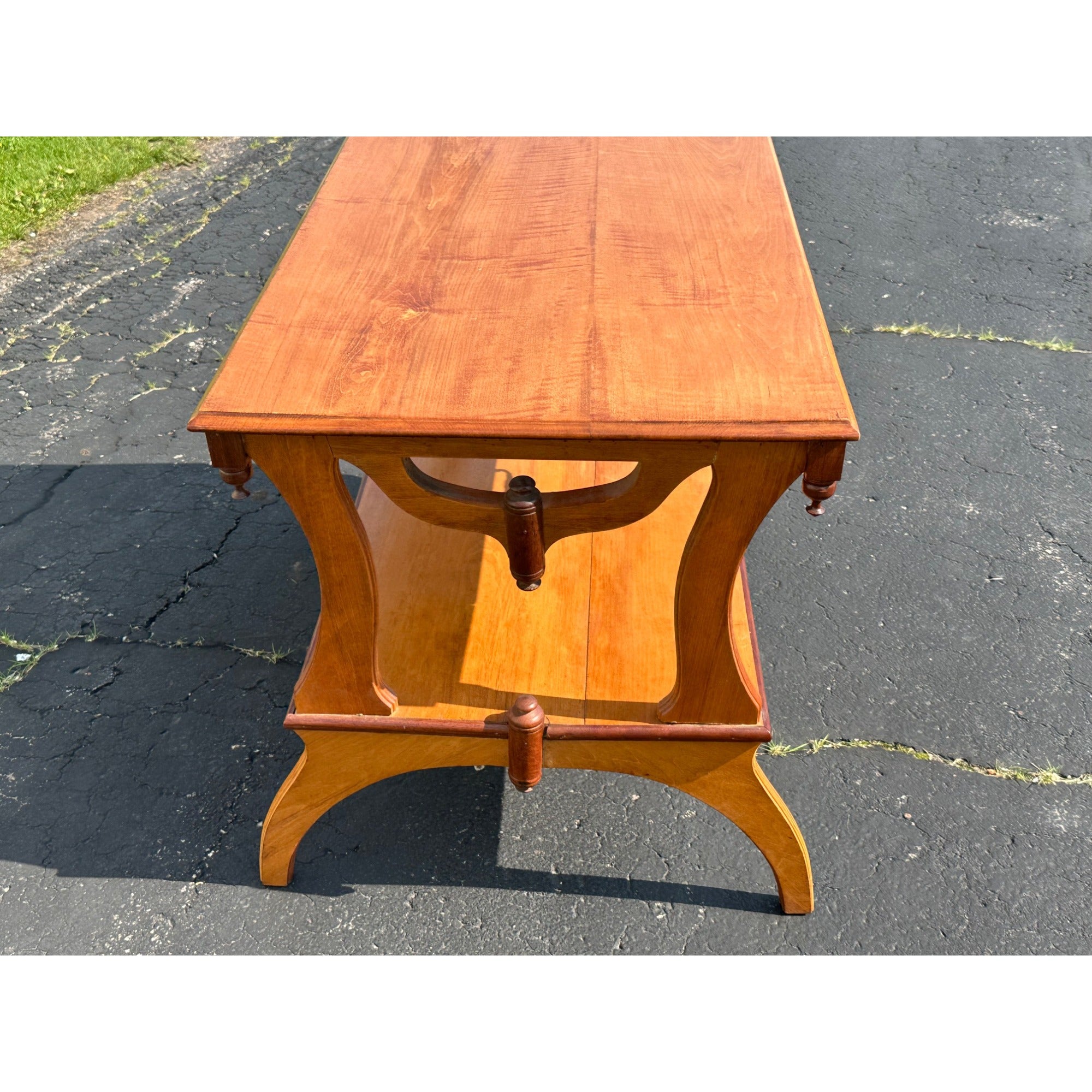 Vintage Oak Wood Library Table Desk w/ Double Drawers