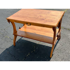 Vintage Oak Wood Library Table Desk w/ Double Drawers
