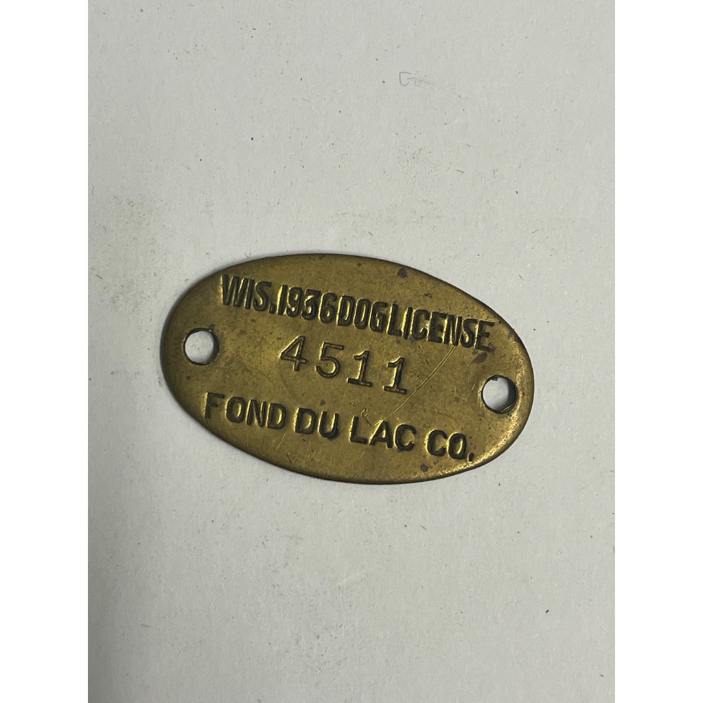 Vintage Dog License Tag Fond du Lac County, Wisconsin 1936