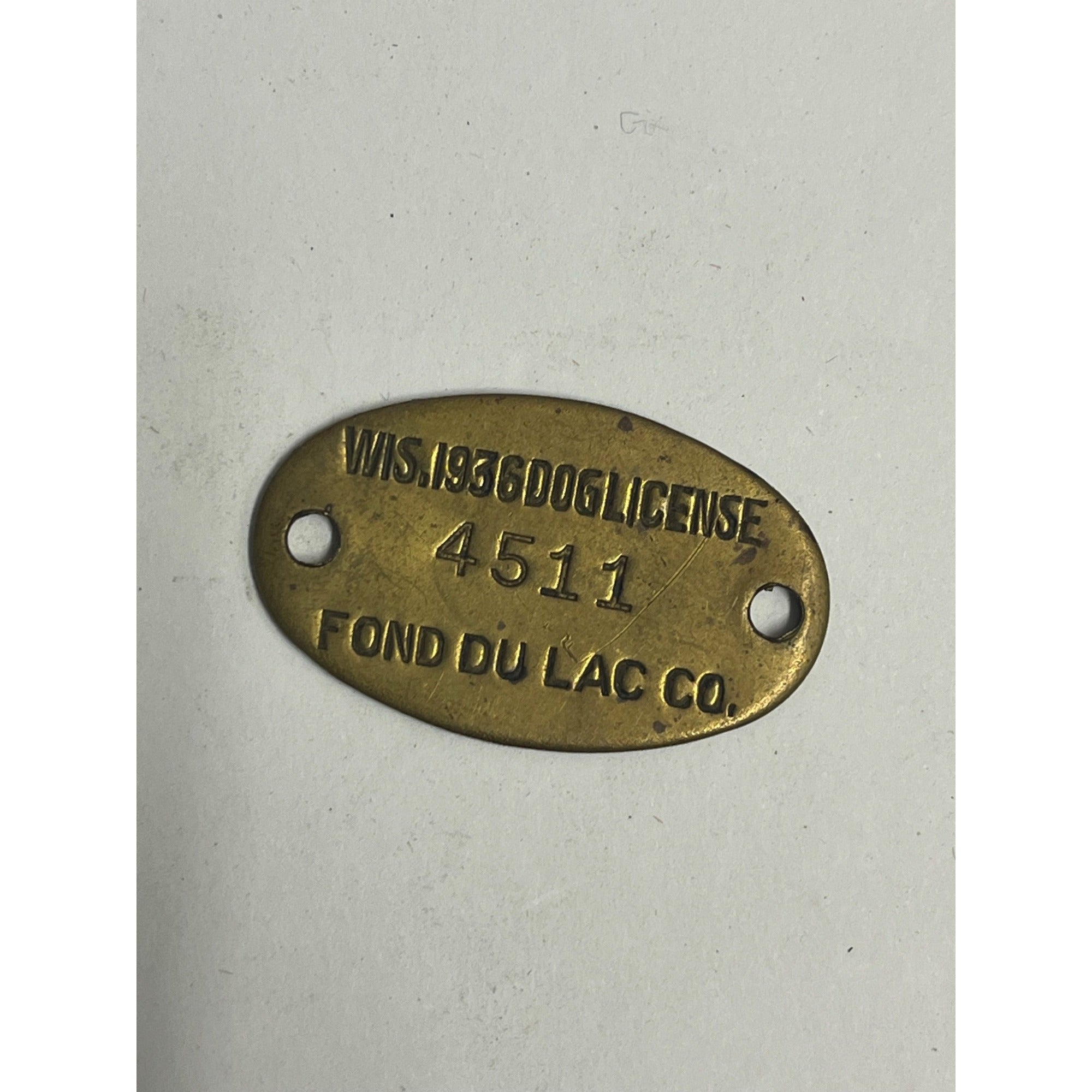 Vintage Dog License Tag Fond du Lac County, Wisconsin 1936