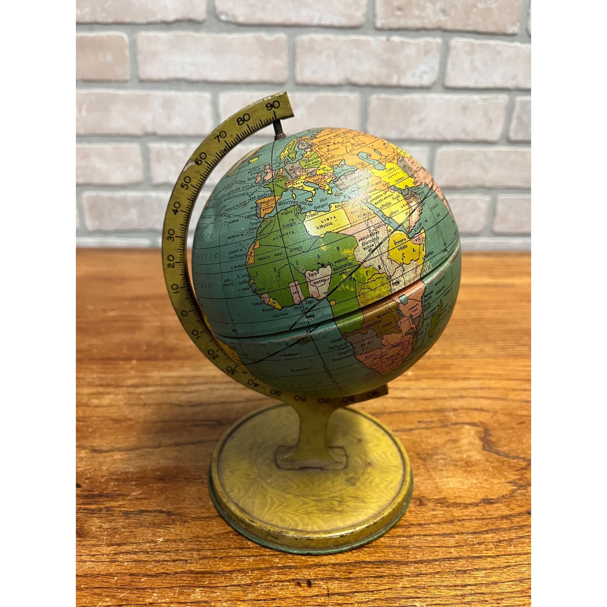 Vintage Tin Litho J. Chein & Co. World Globe Rotating Base 1920's-1930's